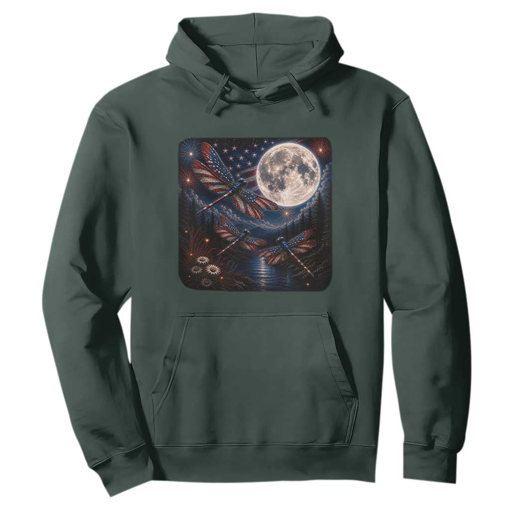 American Flag Dragonfly Patriotic 4th Of July Hoodie TS12 Dark Forest Green Print Your Wear