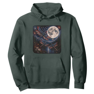 American Flag Dragonfly Patriotic 4th Of July Hoodie TS12 Dark Forest Green Print Your Wear