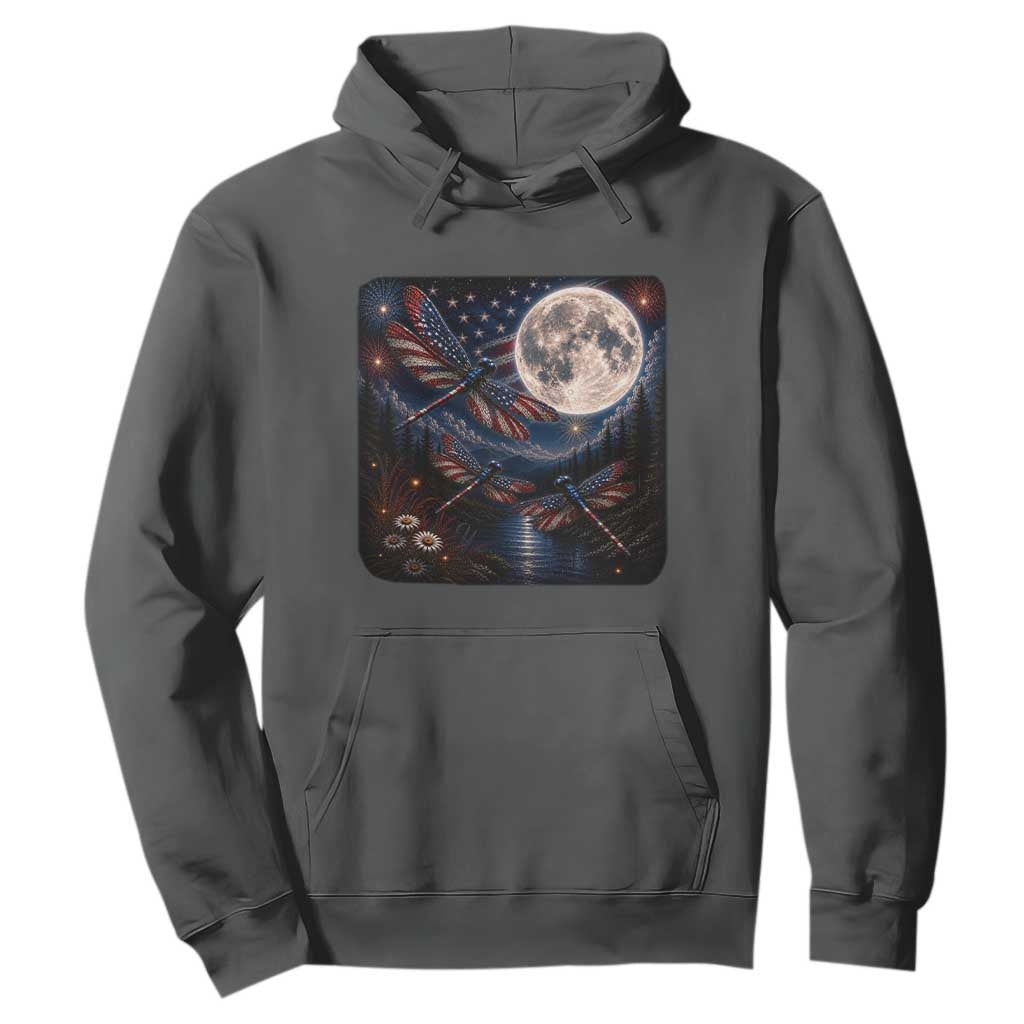 American Flag Dragonfly Patriotic 4th Of July Hoodie TS12 Dark Heather Print Your Wear