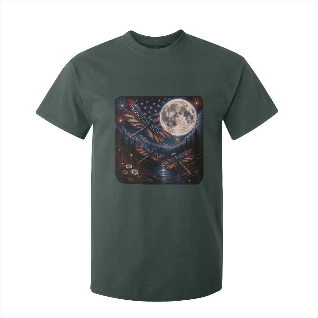 American Flag Dragonfly Patriotic 4th Of July T Shirt For Kid TS12 Dark Forest Green Print Your Wear