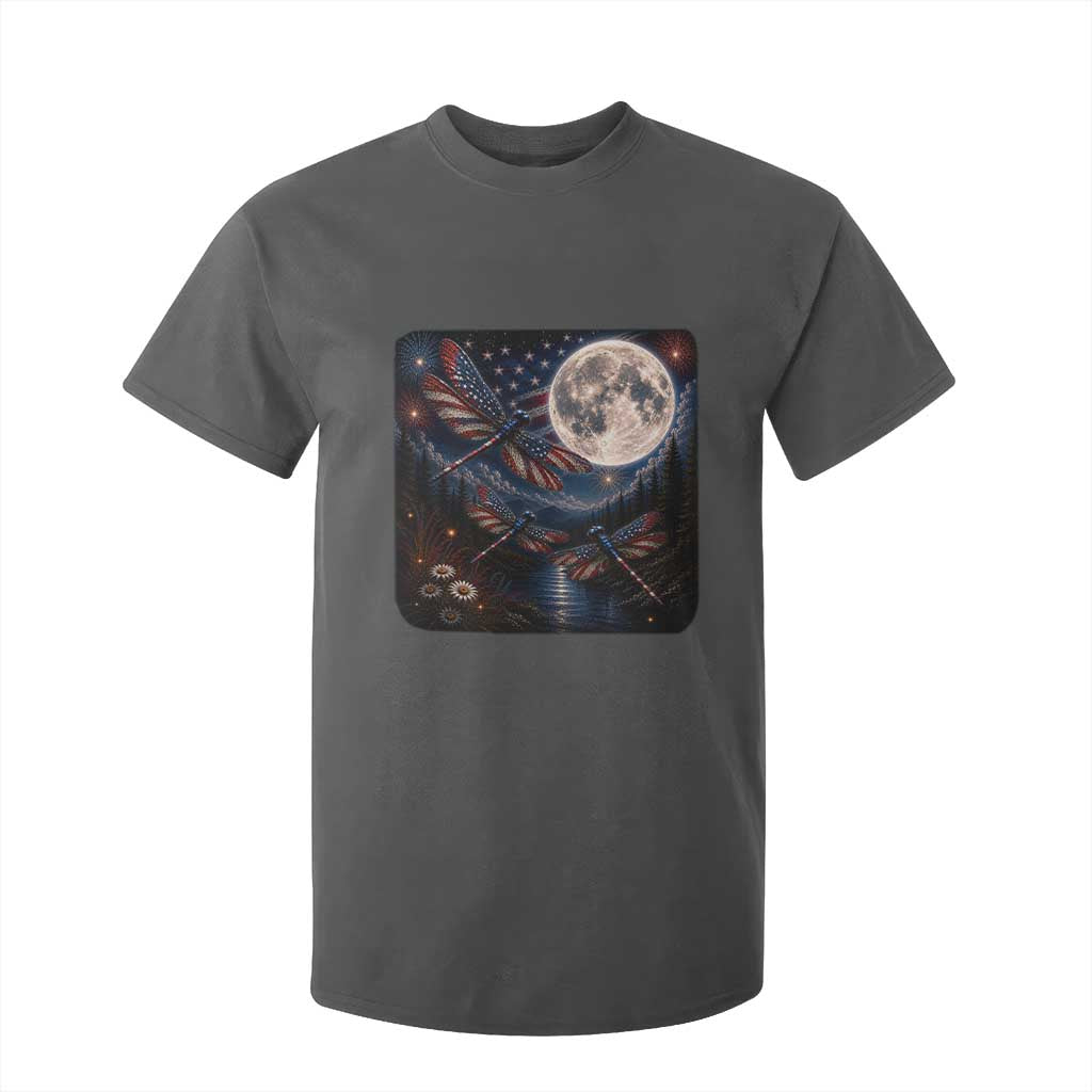 American Flag Dragonfly Patriotic 4th Of July T Shirt For Kid TS12 Dark Heather Print Your Wear