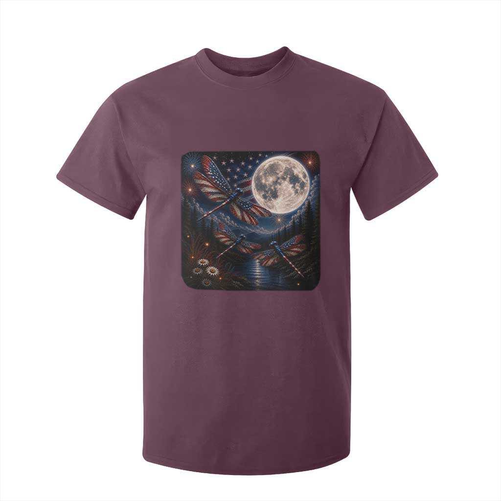 American Flag Dragonfly Patriotic 4th Of July T Shirt For Kid TS12 Maroon Print Your Wear
