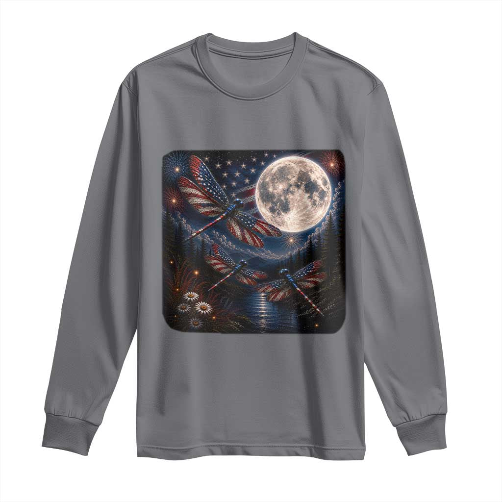 American Flag Dragonfly Patriotic 4th Of July Long Sleeve Shirt TS12 Charcoal Print Your Wear