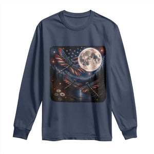 American Flag Dragonfly Patriotic 4th Of July Long Sleeve Shirt TS12 Navy Print Your Wear