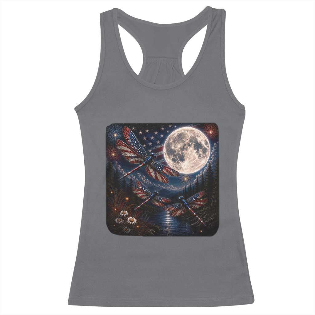 American Flag Dragonfly Patriotic 4th Of July Racerback Tank Top TS12 Charcoal Print Your Wear