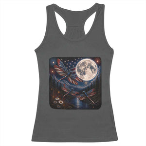 American Flag Dragonfly Patriotic 4th Of July Racerback Tank Top TS12 Dark Heather Print Your Wear