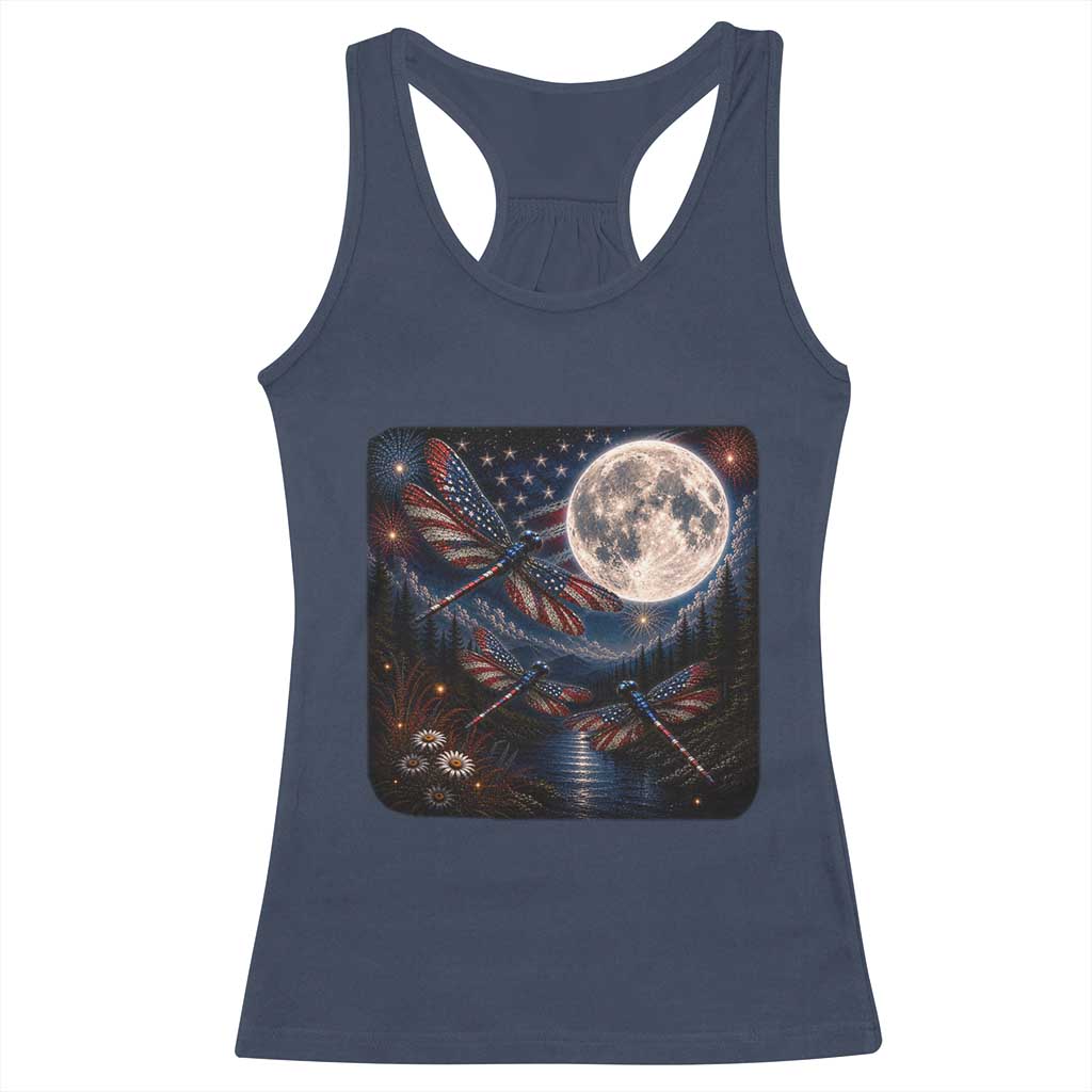 American Flag Dragonfly Patriotic 4th Of July Racerback Tank Top TS12 Navy Print Your Wear