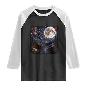 American Flag Dragonfly Patriotic 4th Of July Raglan Shirt TS12 Black White Print Your Wear