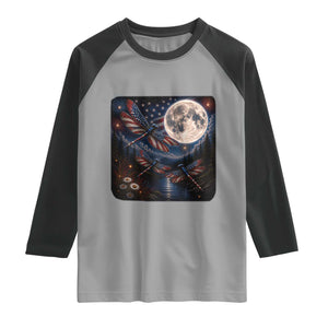 American Flag Dragonfly Patriotic 4th Of July Raglan Shirt TS12 Sport Gray Black Print Your Wear