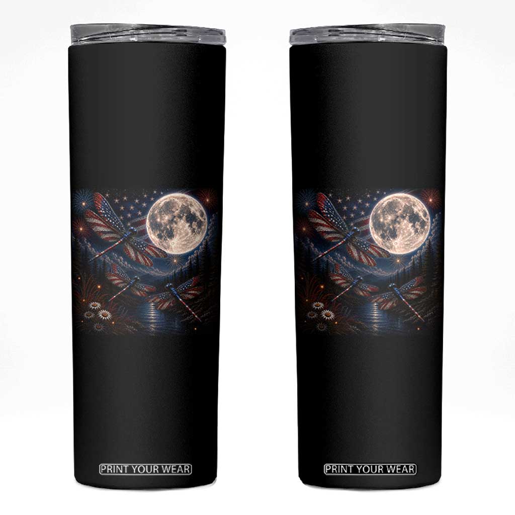 American Flag Dragonfly Patriotic 4th Of July Skinny Tumbler TS12 Black Print Your Wear