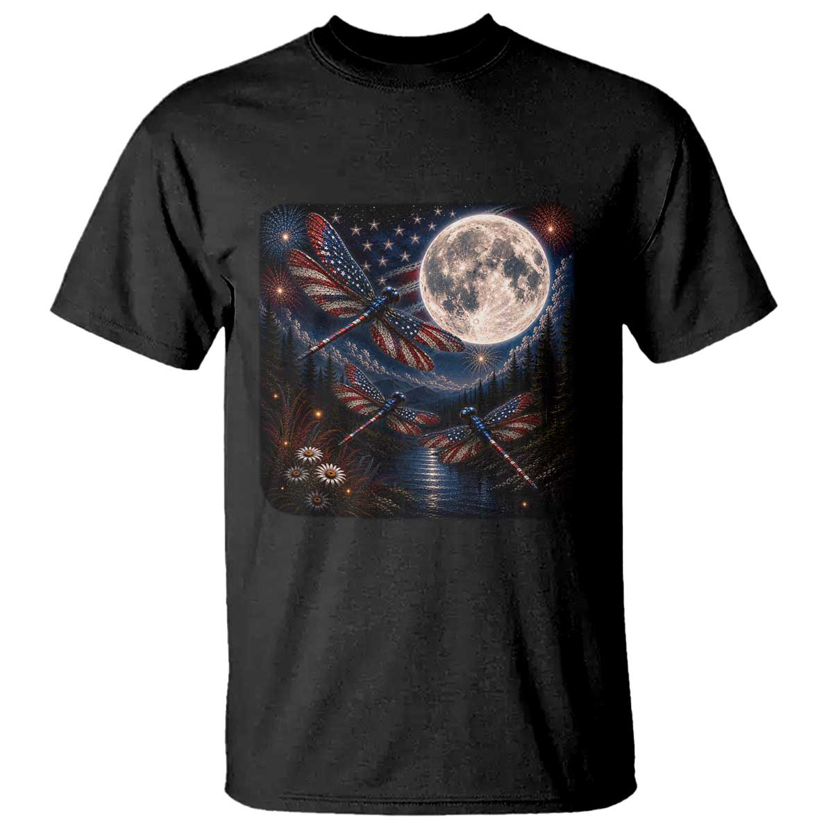 American Flag Dragonfly Patriotic 4th Of July T Shirt TS12 Black Print Your Wear