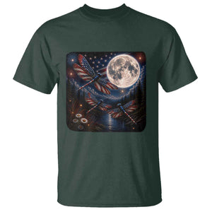 American Flag Dragonfly Patriotic 4th Of July T Shirt TS12 Dark Forest Green Print Your Wear