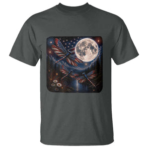 American Flag Dragonfly Patriotic 4th Of July T Shirt TS12 Dark Heather Print Your Wear