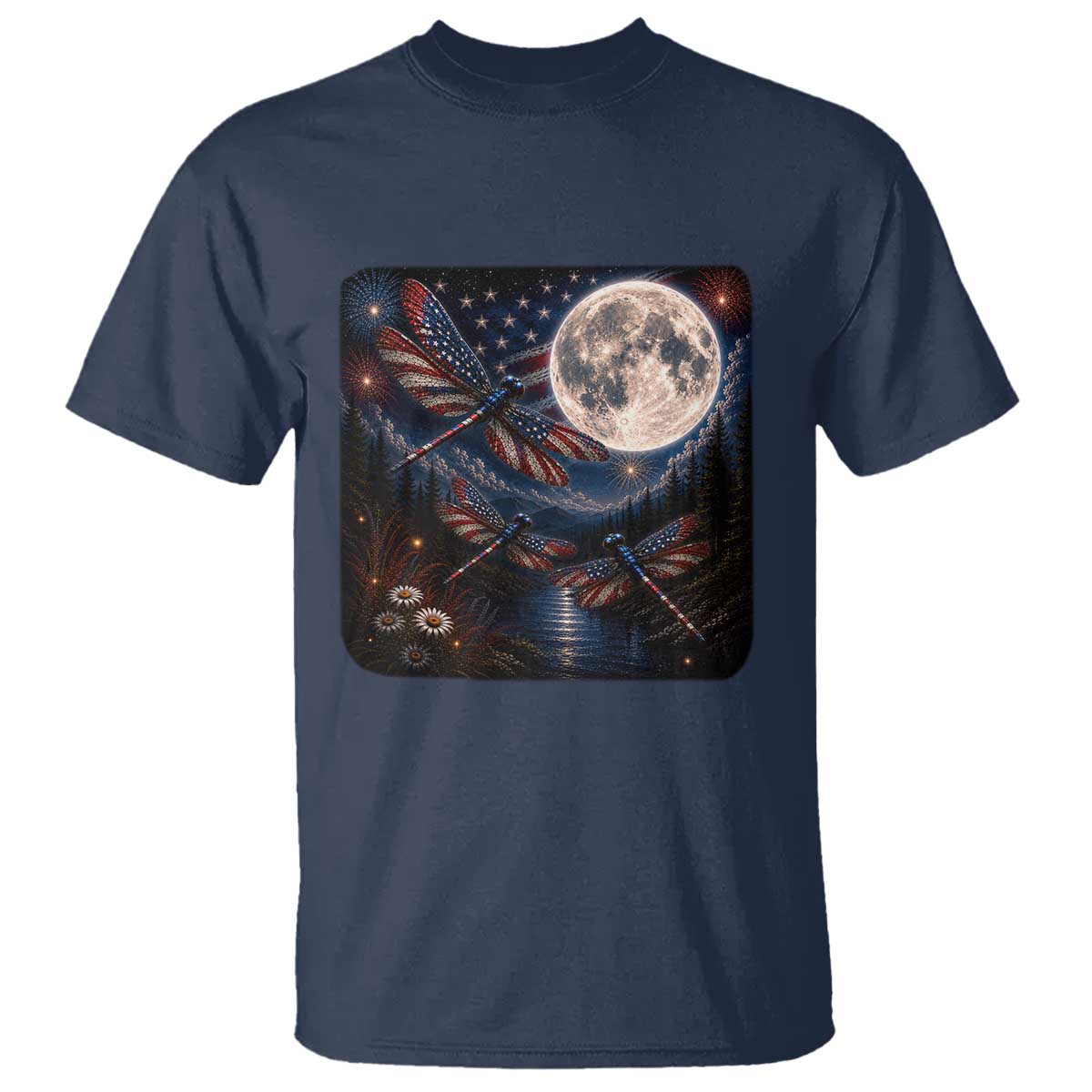 American Flag Dragonfly Patriotic 4th Of July T Shirt TS12 Navy Print Your Wear