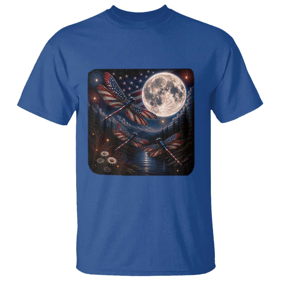 American Flag Dragonfly Patriotic 4th Of July T Shirt TS12 Royal Blue Print Your Wear