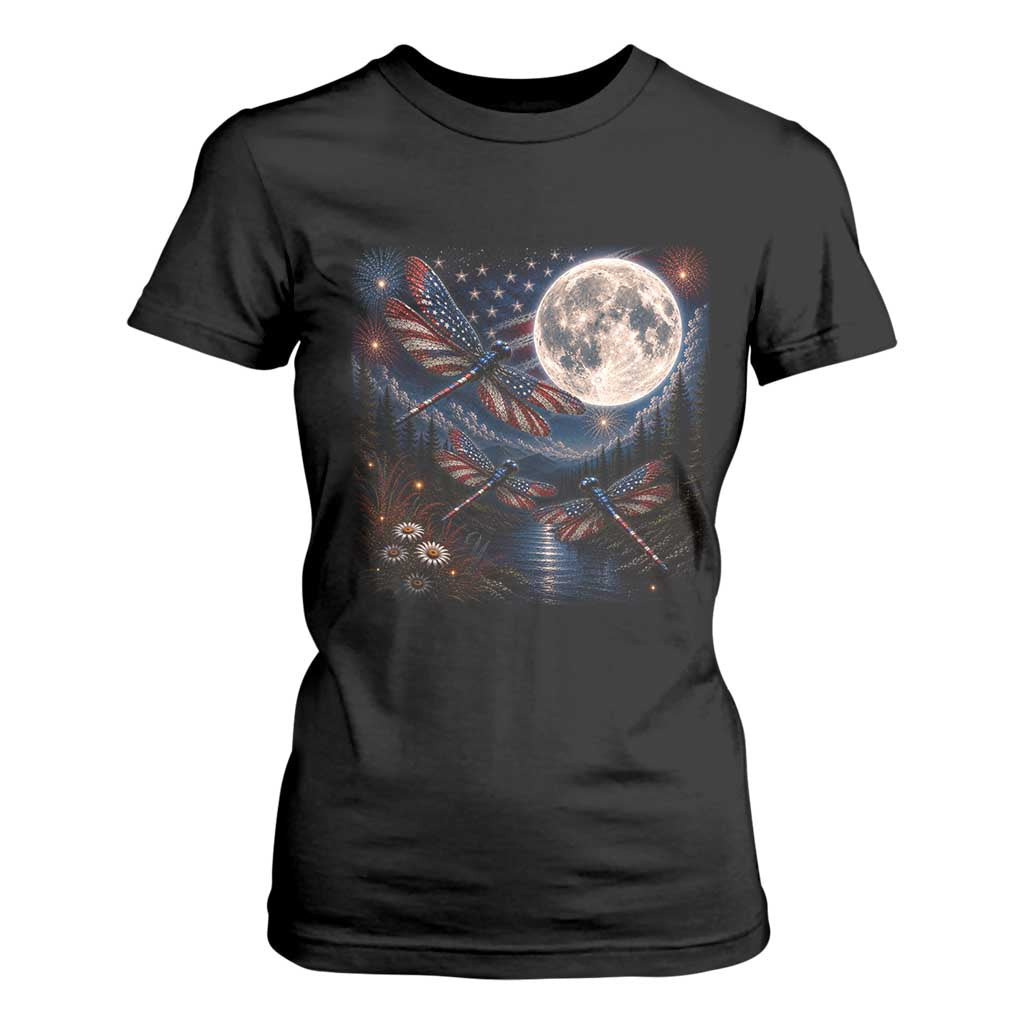 American Flag Dragonfly Patriotic 4th Of July T Shirt For Women TS12 Black Print Your Wear