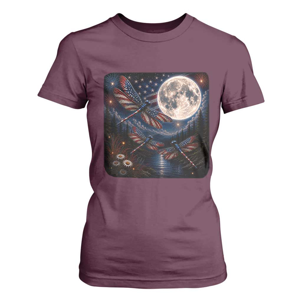 American Flag Dragonfly Patriotic 4th Of July T Shirt For Women TS12 Maroon Print Your Wear