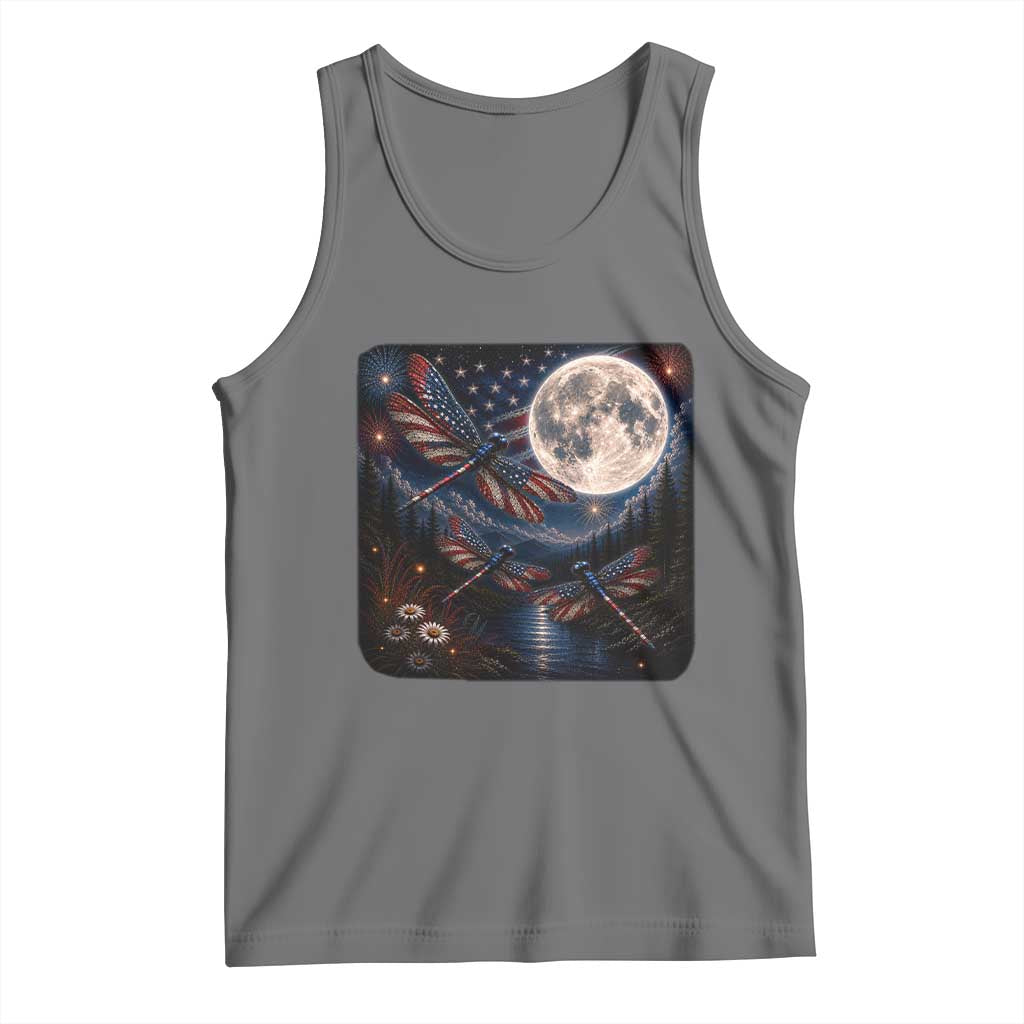 American Flag Dragonfly Patriotic 4th Of July Tank Top TS12 Black Heather Print Your Wear