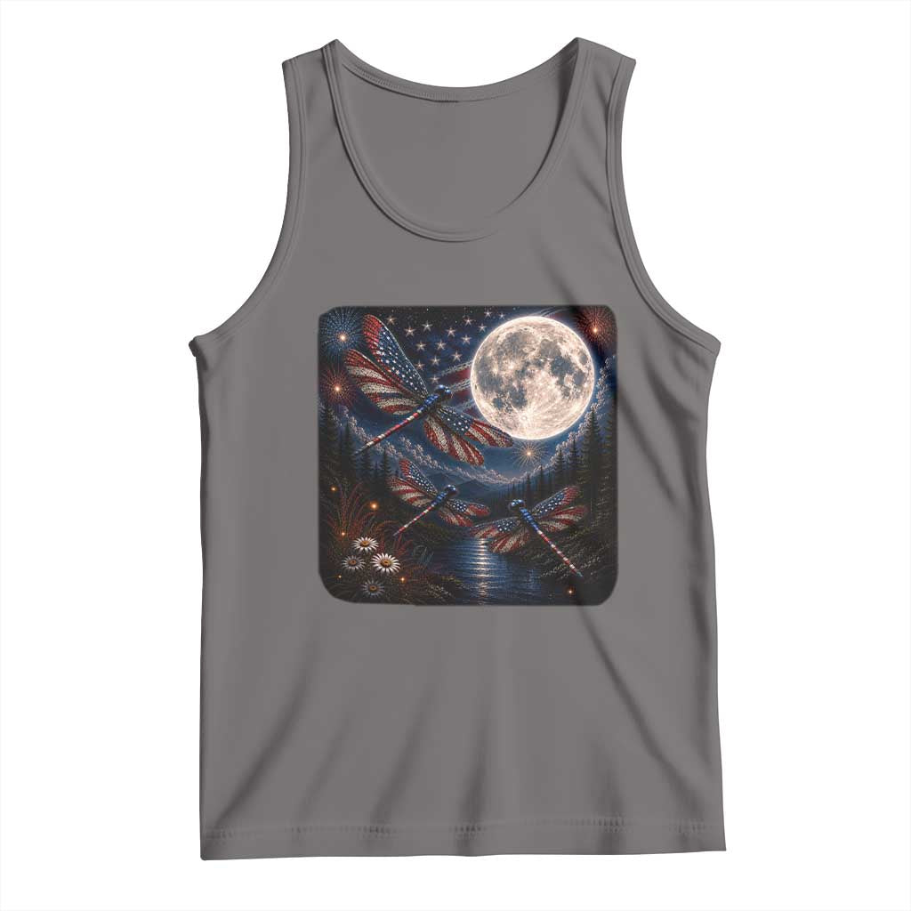 American Flag Dragonfly Patriotic 4th Of July Tank Top TS12 Deep Heather Print Your Wear
