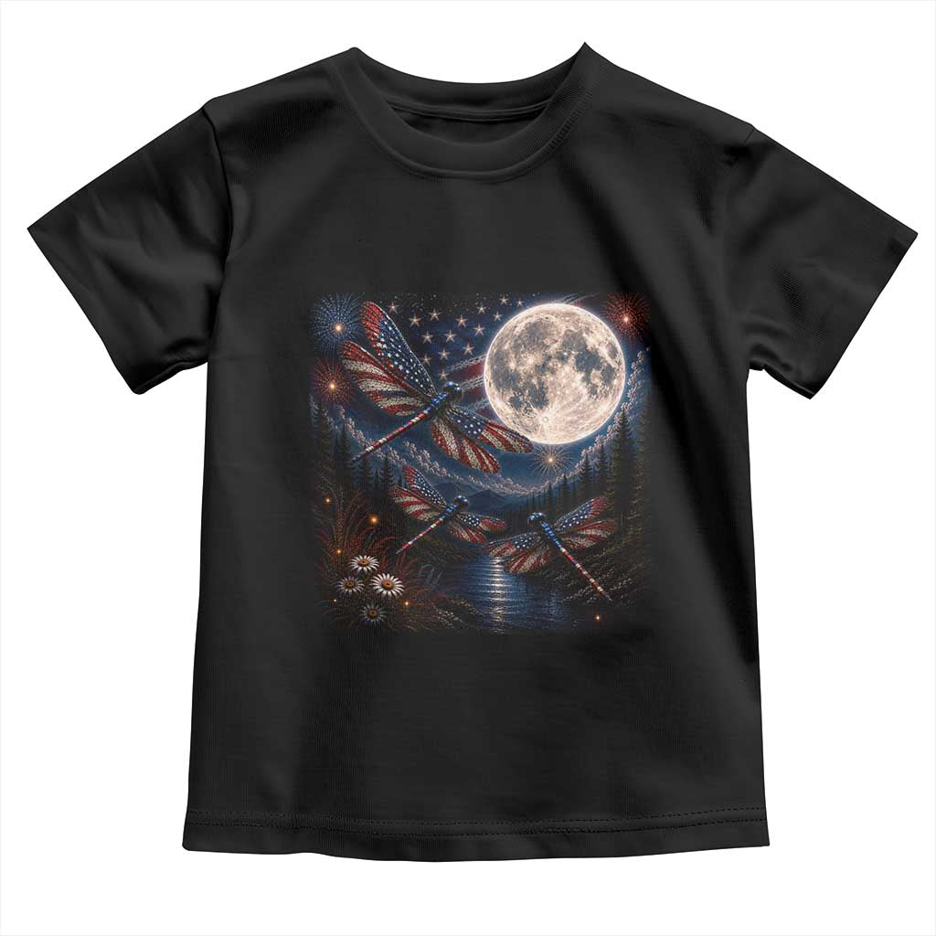 American Flag Dragonfly Patriotic 4th Of July Toddler T Shirt TS12 Black Print Your Wear