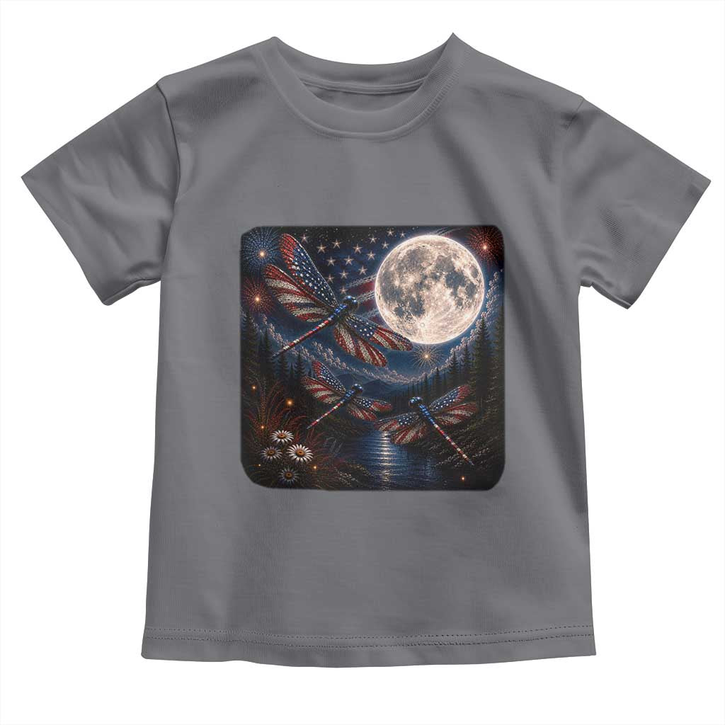 American Flag Dragonfly Patriotic 4th Of July Toddler T Shirt TS12 Charcoal Print Your Wear