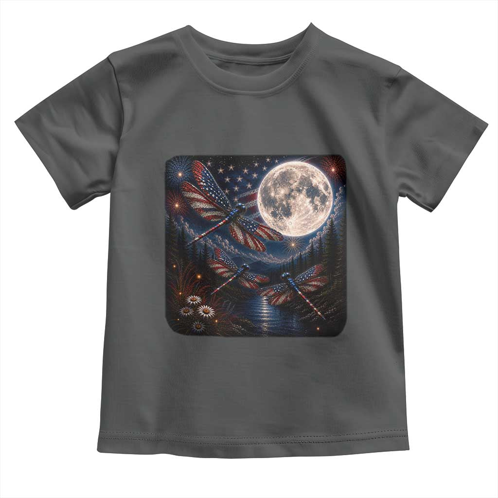 American Flag Dragonfly Patriotic 4th Of July Toddler T Shirt TS12 Dark Heather Print Your Wear