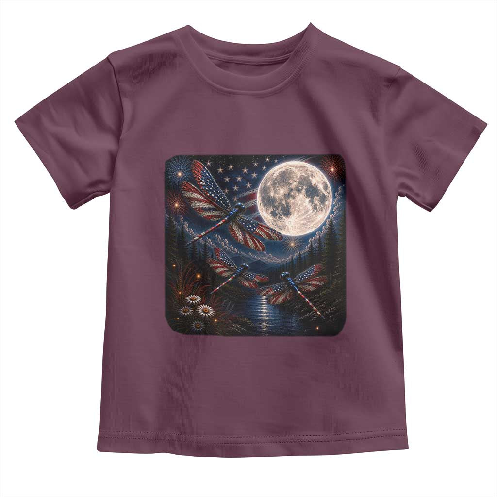 American Flag Dragonfly Patriotic 4th Of July Toddler T Shirt TS12 Maroon Print Your Wear