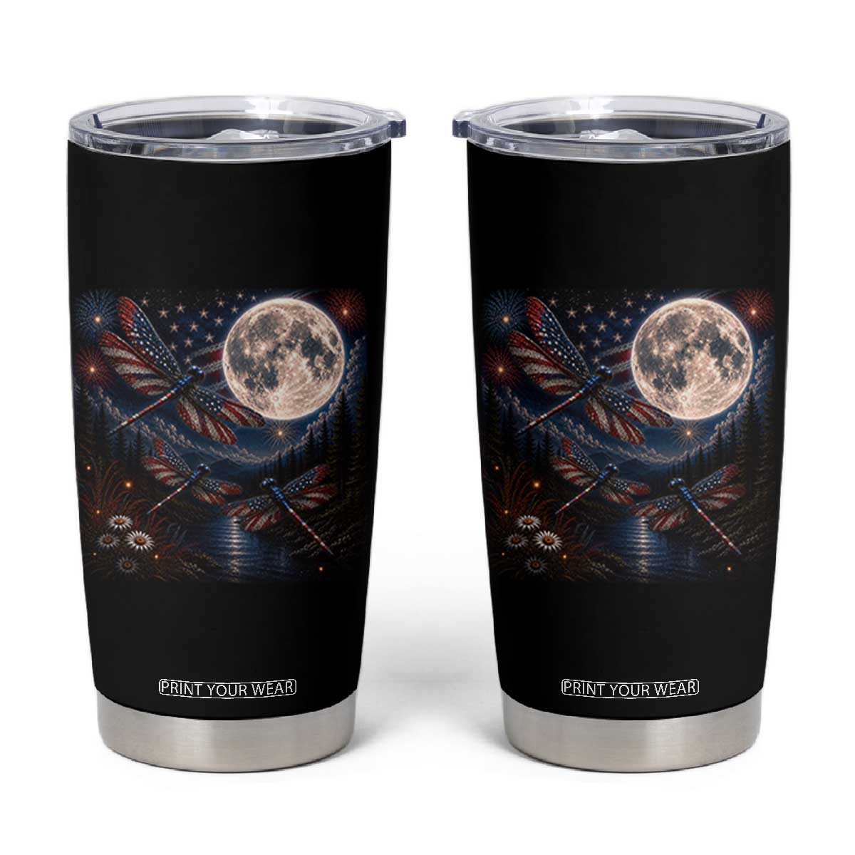 American Flag Dragonfly Patriotic 4th Of July Tumbler Cup TS12 Black Print Your Wear