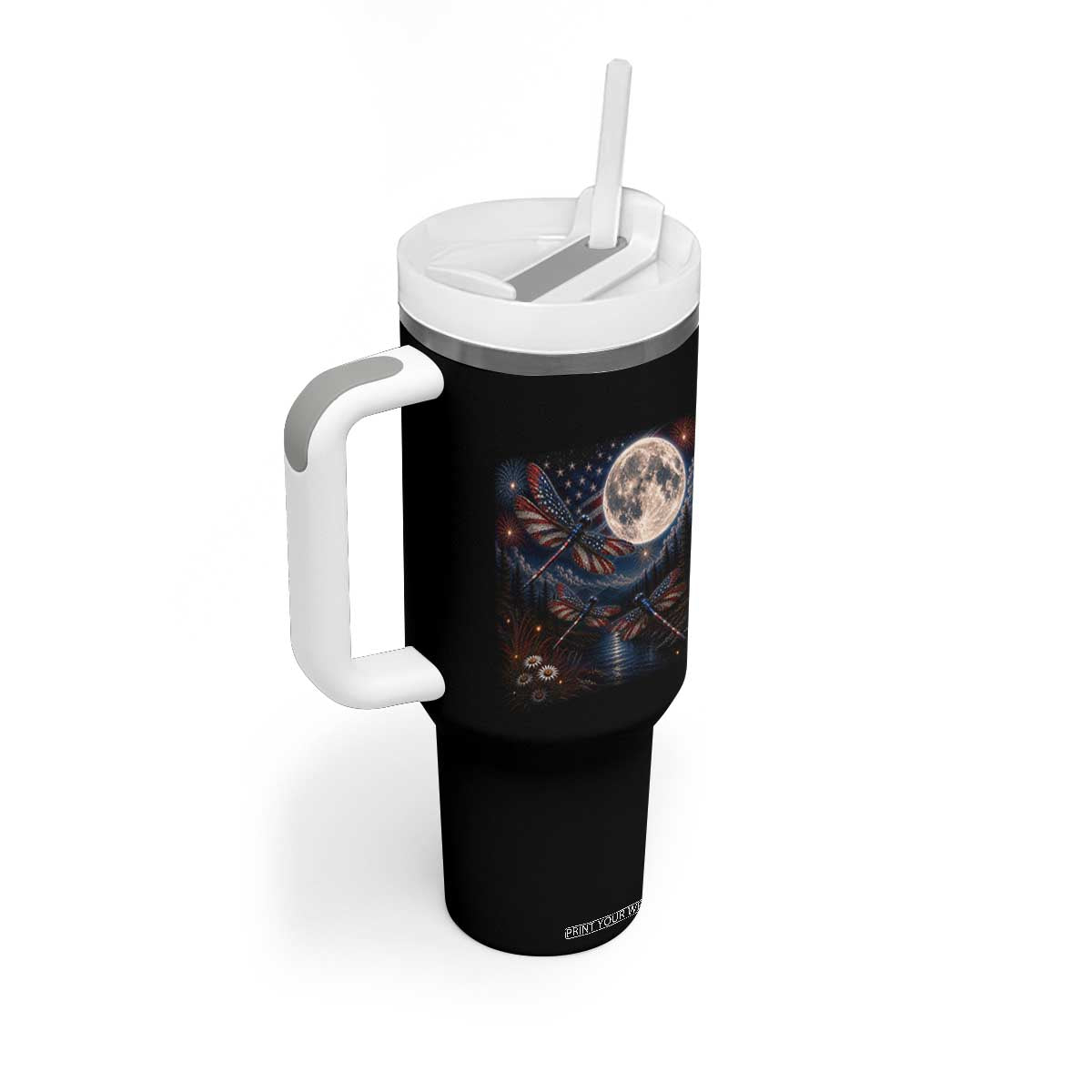 American Flag Dragonfly Patriotic 4th Of July Tumbler With Handle TS12 Print Your Wear