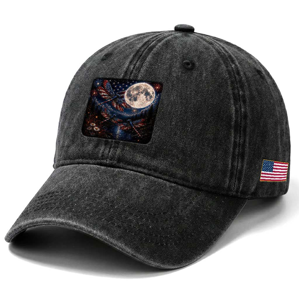 American Flag Dragonfly Patriotic 4th Of July Washed Cotton Baseball Cap TS12 Print Your Wear