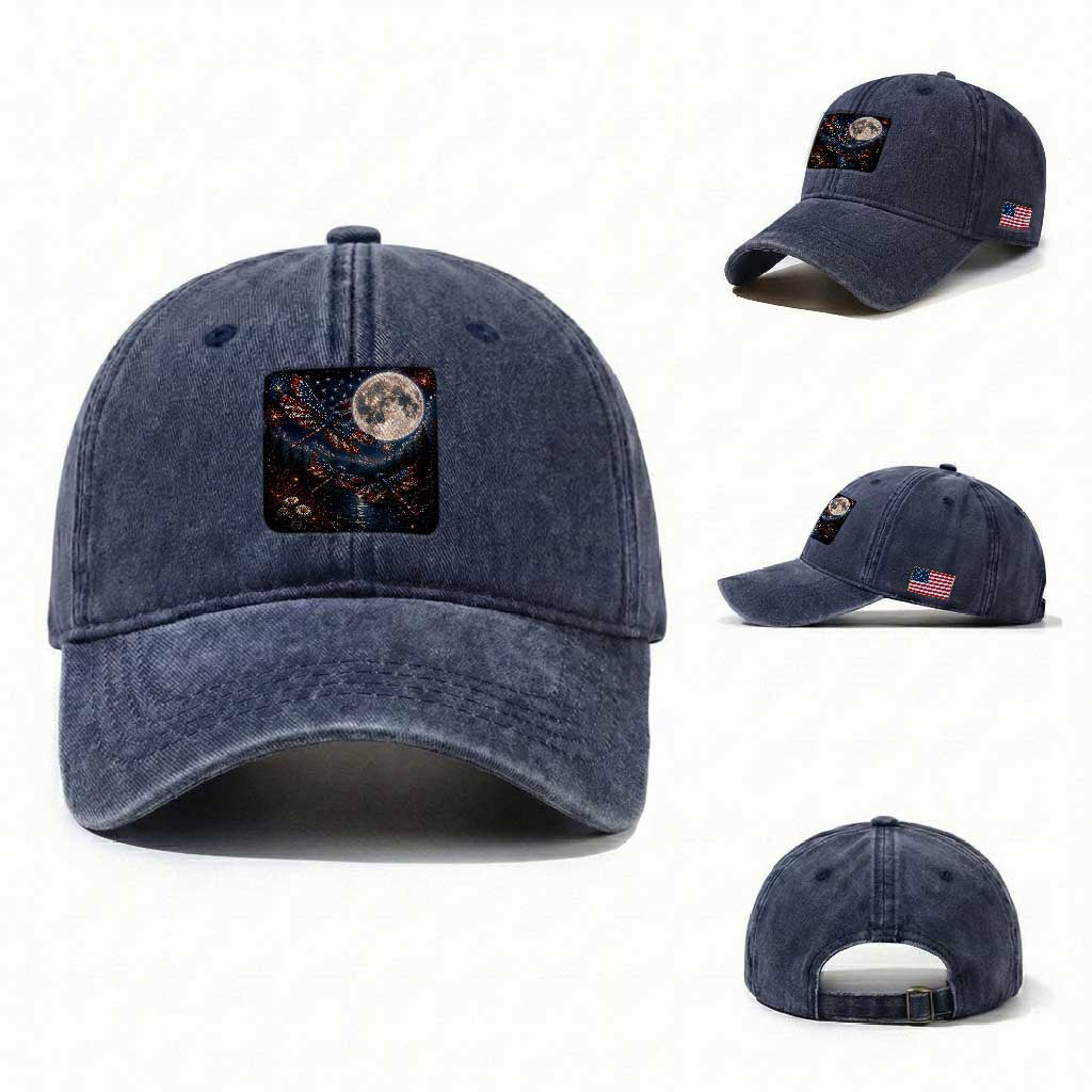 American Flag Dragonfly Patriotic 4th Of July Washed Cotton Baseball Cap TS12 Washed Cap Universal Fit Navy Print Your Wear