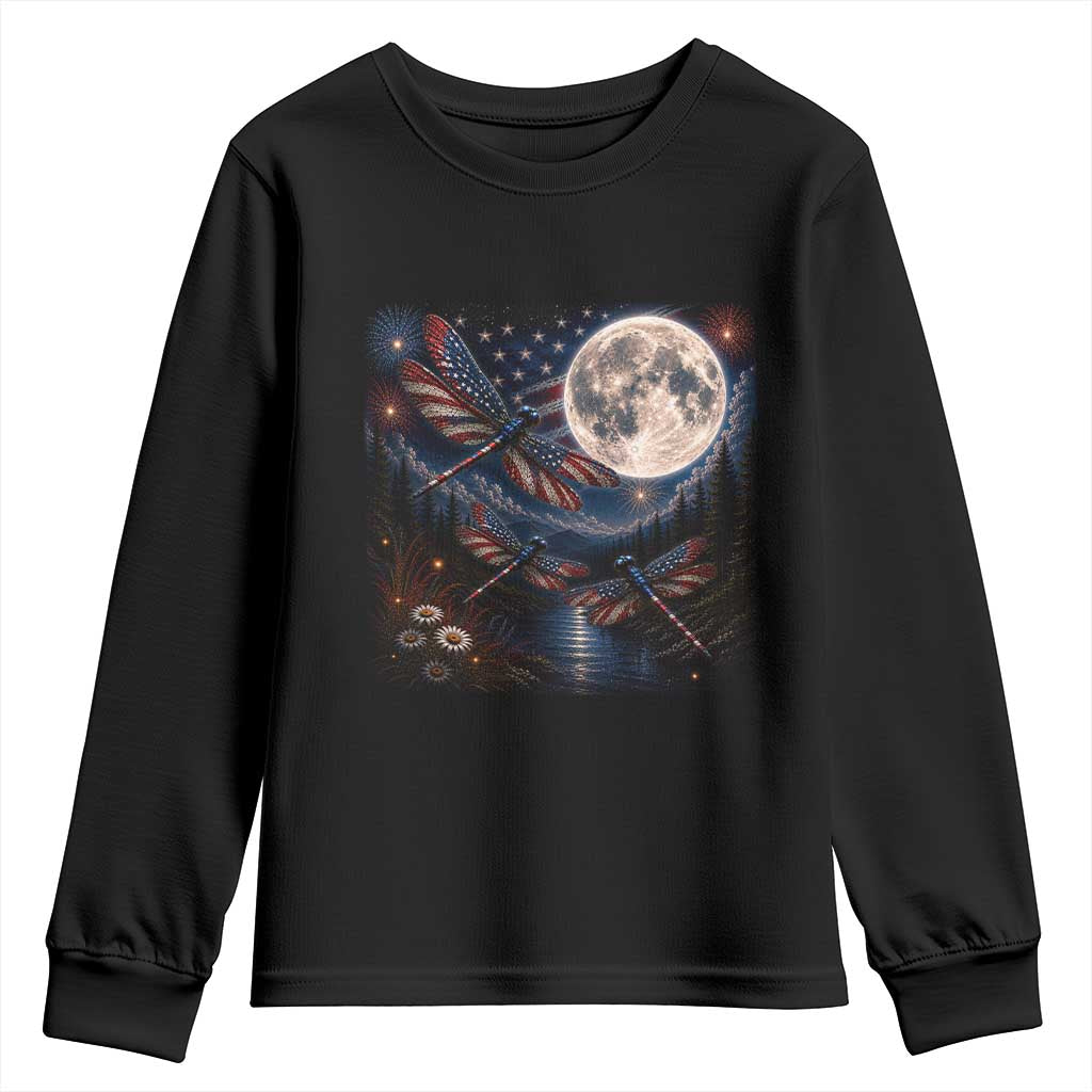 American Flag Dragonfly Patriotic 4th Of July Youth Sweatshirt TS12 Black Print Your Wear