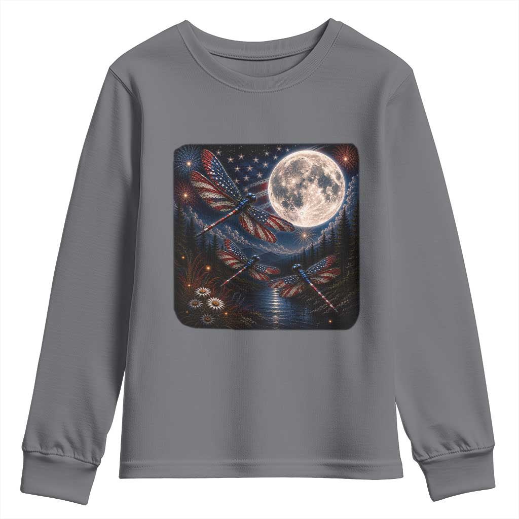 American Flag Dragonfly Patriotic 4th Of July Youth Sweatshirt TS12 Charcoal Print Your Wear