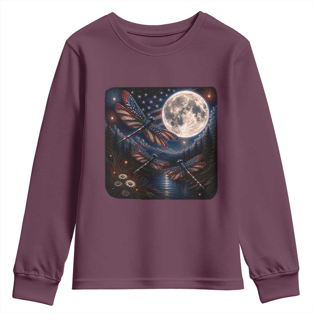 American Flag Dragonfly Patriotic 4th Of July Youth Sweatshirt TS12 Maroon Print Your Wear