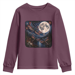 American Flag Dragonfly Patriotic 4th Of July Youth Sweatshirt TS12 Maroon Print Your Wear