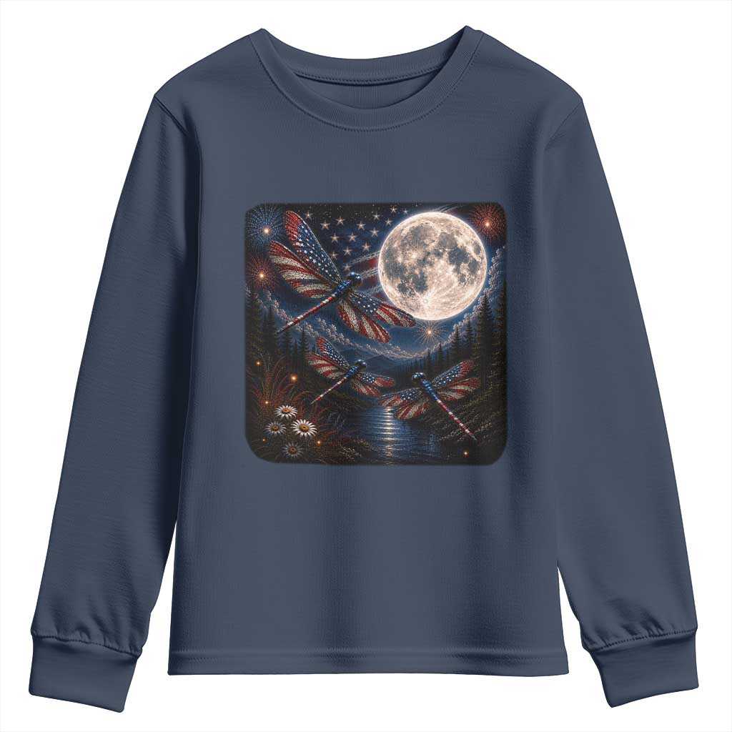 American Flag Dragonfly Patriotic 4th Of July Youth Sweatshirt TS12 Navy Print Your Wear