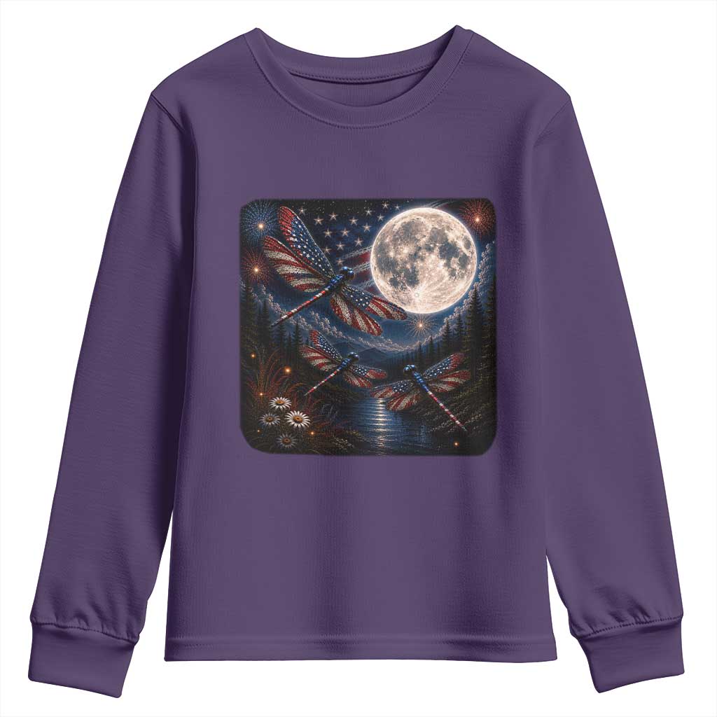 American Flag Dragonfly Patriotic 4th Of July Youth Sweatshirt TS12 Purple Print Your Wear