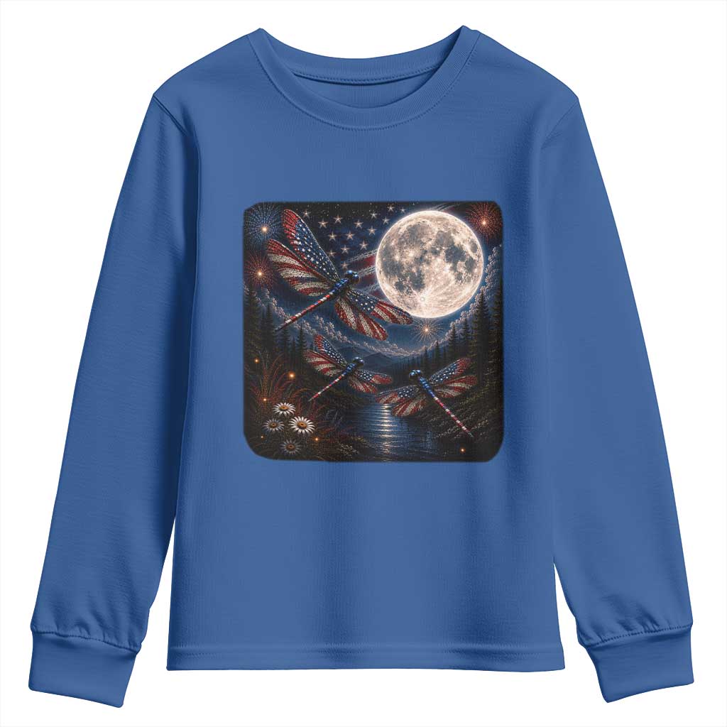 American Flag Dragonfly Patriotic 4th Of July Youth Sweatshirt TS12 Royal Blue Print Your Wear