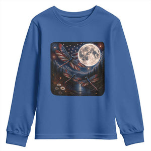 American Flag Dragonfly Patriotic 4th Of July Youth Sweatshirt TS12 Royal Blue Print Your Wear