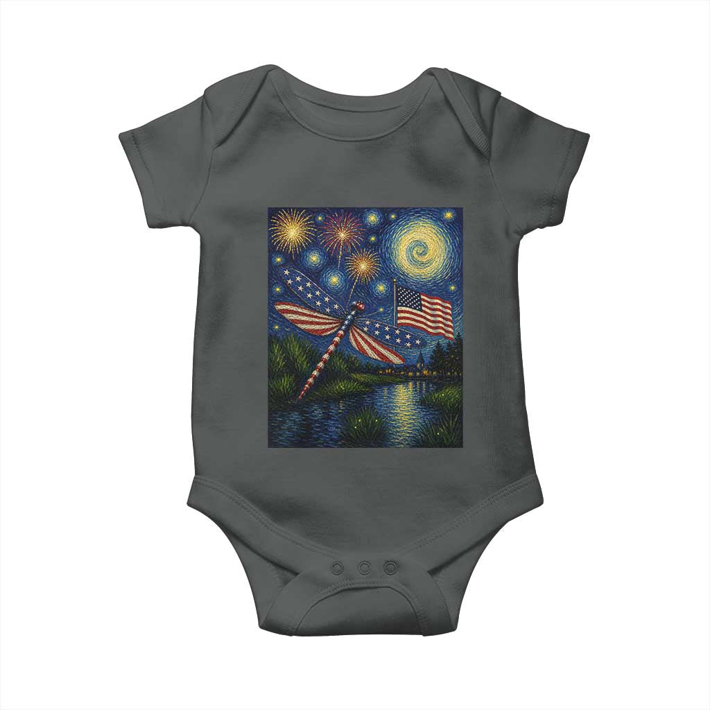 Patriotic Dragonfly Starry Night Swirls Baby Onesie Nature Lovers TS12 Dark Heather Print Your Wear
