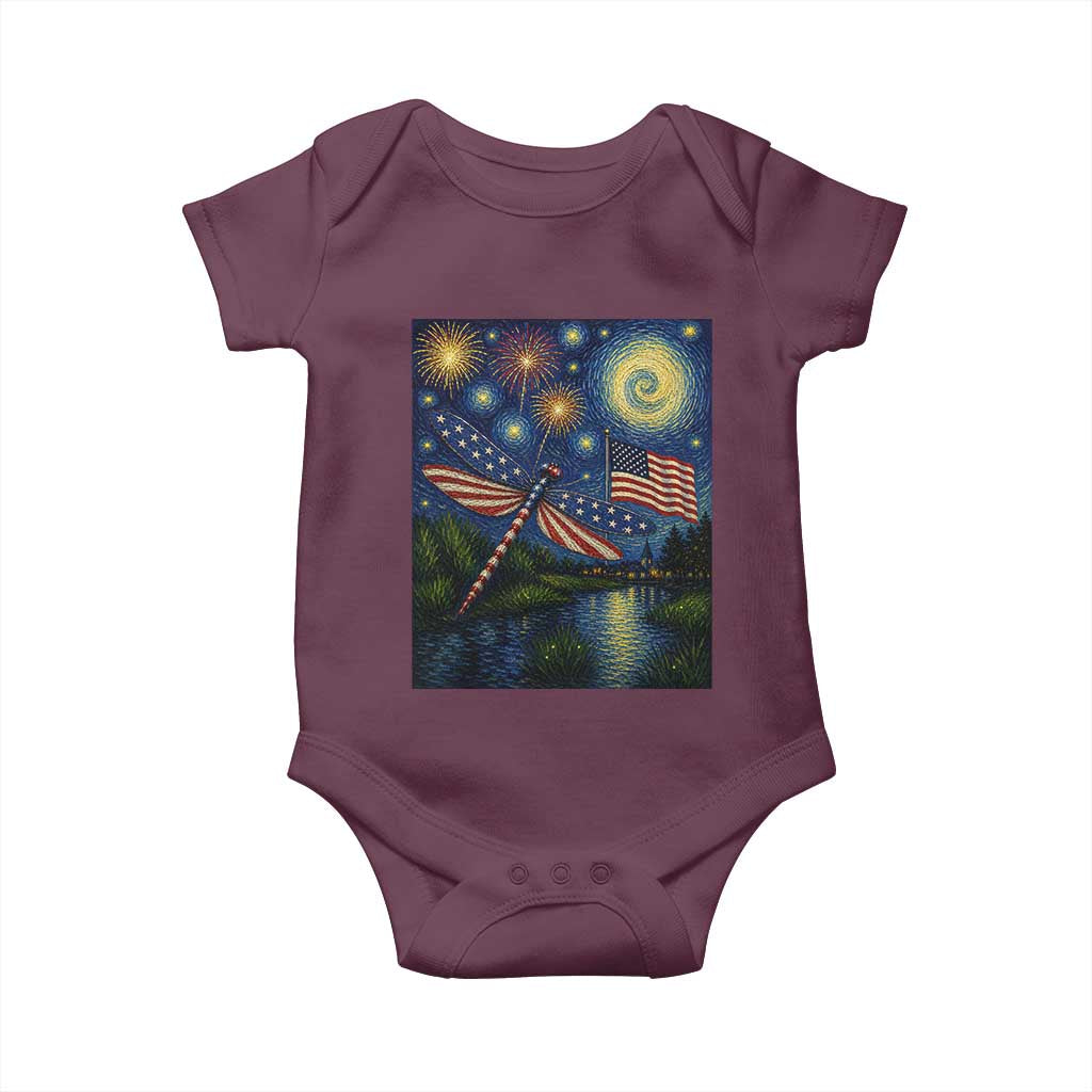 Patriotic Dragonfly Starry Night Swirls Baby Onesie Nature Lovers TS12 Maroon Print Your Wear