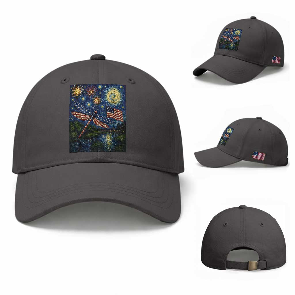 Patriotic Dragonfly Starry Night Swirls Baseball Cap Nature Lovers TS12 Baseball Cap Universal Fit Dark Gray Print Your Wear