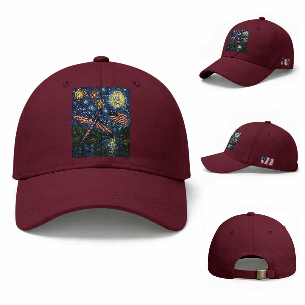 Patriotic Dragonfly Starry Night Swirls Baseball Cap Nature Lovers TS12 Baseball Cap Universal Fit Maroon Print Your Wear