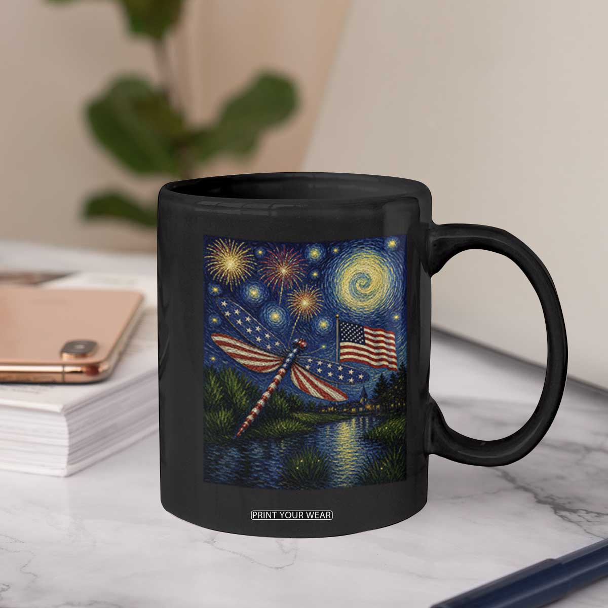 Patriotic Dragonfly Starry Night Swirls Coffee Mug Nature Lovers TS12 Print Your Wear