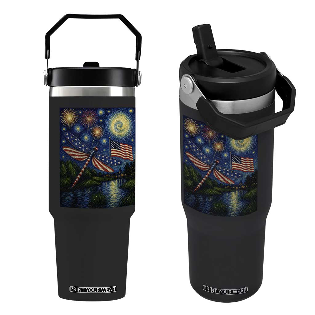 Patriotic Dragonfly Starry Night Swirls Flip Straw Tumbler Nature Lovers TS12 One Size: 30 oz Black Print Your Wear