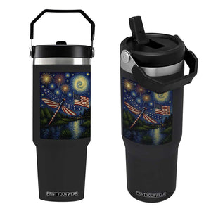 Patriotic Dragonfly Starry Night Swirls Flip Straw Tumbler Nature Lovers TS12 One Size: 30 oz Black Print Your Wear