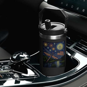 Patriotic Dragonfly Starry Night Swirls Flip Straw Tumbler Nature Lovers TS12 Print Your Wear