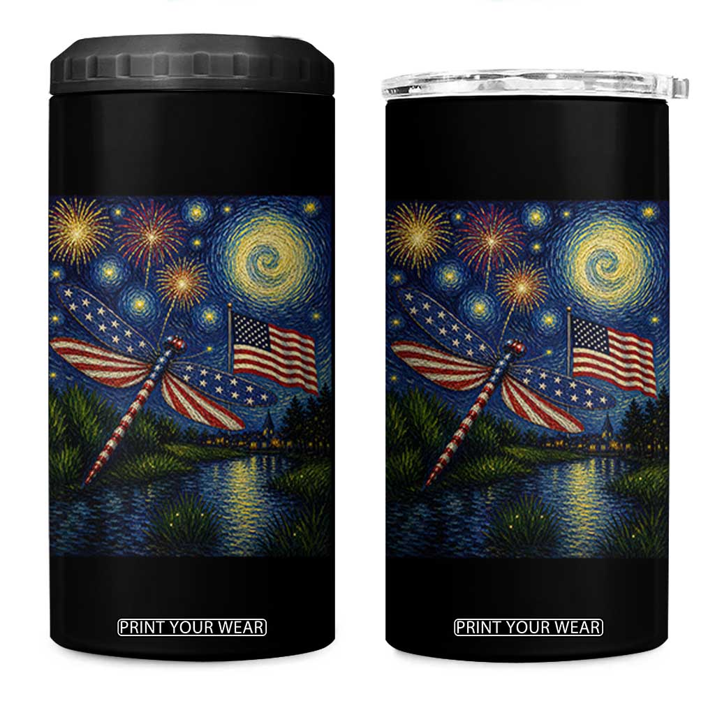 Patriotic Dragonfly Starry Night Swirls 4 in 1 Can Cooler Tumbler Nature Lovers TS12 One Size: 16 oz Black Print Your Wear