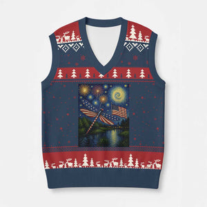 Patriotic Dragonfly Starry Night Swirls V-Neck Knit Sweater Vest Nature Lovers TS12 Navy Red Print Your Wear