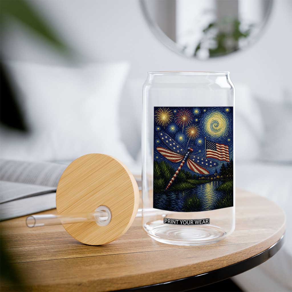 Patriotic Dragonfly Starry Night Swirls Glass Can Nature Lovers TS12 Print Your Wear